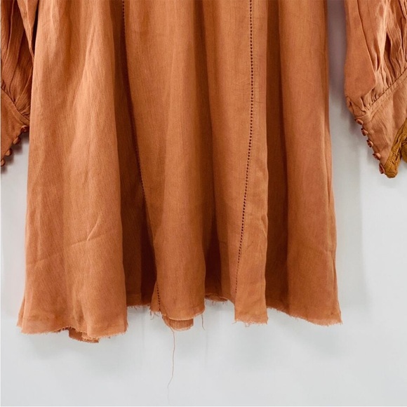 NEW Free People FP One Paige raw frayed hem mini dress Sable Sand Peach lace S - Picture 15 of 16